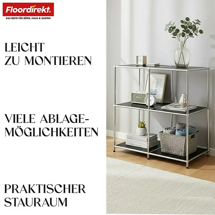 Floordirekt Metallregal Concept Epure MK-027 - 78 x 40 x 82 cm Schwarz - H x B x T: 82 x 78 x 40 cm, Anzahl Böden: 3 Stk., Schrauben, Schwarz - Elegantes Regal mit viel Stauraum. Das Regal verfügt über mehrere Ablageflächen und ein modernes Design.