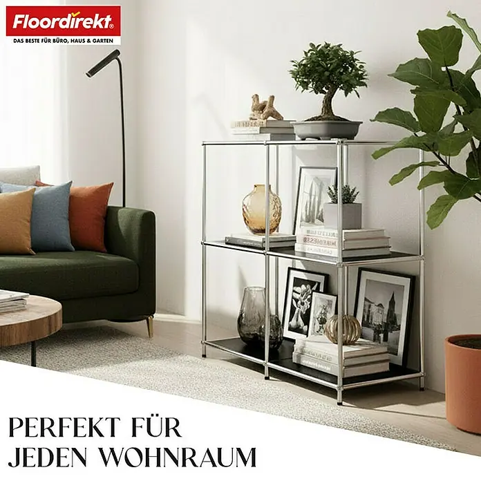 Floordirekt Metallregal Concept Epure MK-027 - 78 x 40 x 82 cm Schwarz - H x B x T: 82 x 78 x 40 cm, Anzahl Böden: 3 Stk., Schrauben, Schwarz - Ein elegantes Regal von floordirekt. Das Regal bietet Stauraum und dient gleichzeitig als dekoratives Element in jedem Wohnraum.
