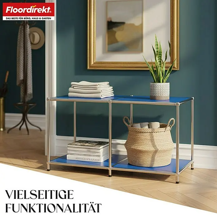 Floordirekt Metallregal Concept Epure MK-016 - 78 x 40 x 46 cm Blau - Anzahl Böden: 2 Stk., Schrauben, Blau - Das blaue Konsolentisch-Regal mit Chromgestell bietet vielseitige Funktionalität für Büro, Haus und Garten. Stilvolle Ablage für jeden Raum!