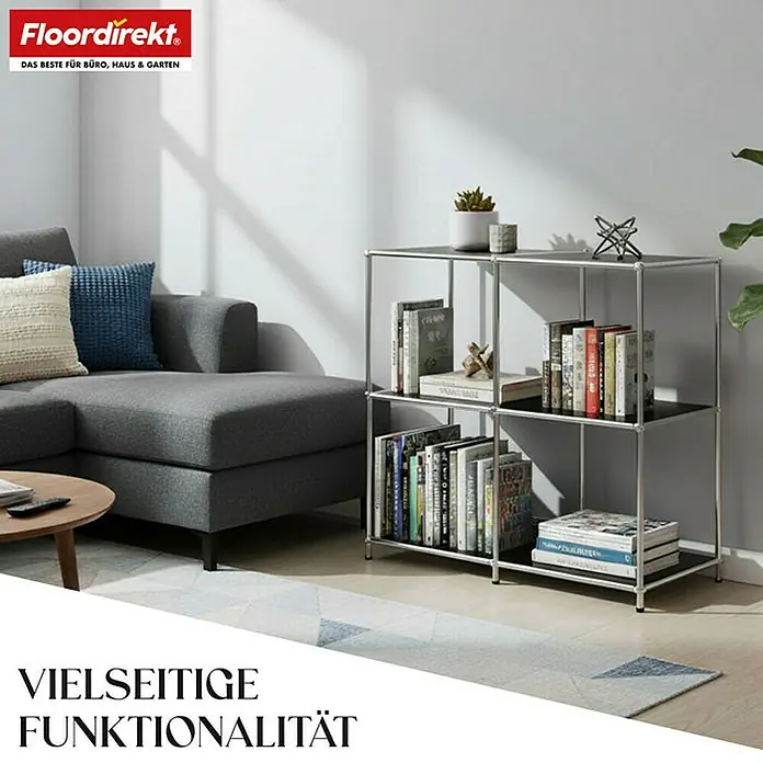 Floordirekt Metallregal Concept Epure MK-027 - 78 x 40 x 82 cm Schwarz - H x B x T: 82 x 78 x 40 cm, Anzahl Böden: 3 Stk., Schrauben, Schwarz - Das vielseitige Regal von floordirekt.de bietet Stauraum für Bücher und Dekoartikel und fügt sich nahtlos in jedes Wohnambiente ein.