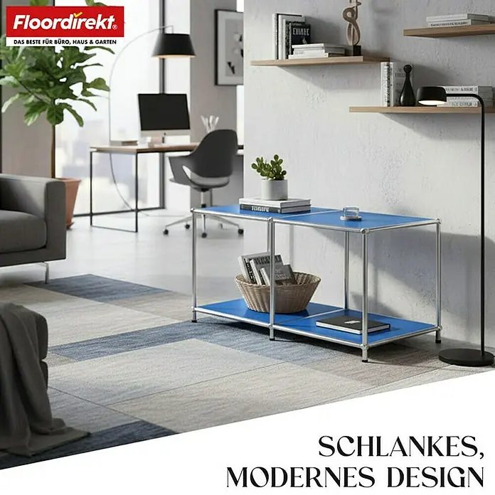 Floordirekt Metallregal Concept Epure MK-016 - 78 x 40 x 46 cm Blau - Anzahl Böden: 2 Stk., Schrauben, Blau - Ein modernes, blaues Regal mit zwei Ebenen. Perfekt für Büro oder Wohnzimmer. Es bietet Stauraum und ist ein echter Hingucker.