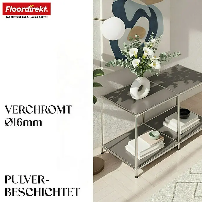 Floordirekt Metallregal Concept Epure MK-016 - 78 x 40 x 46 cm Grau - H x B x T: 46 x 78 x 40 cm, Anzahl Böden: 2 Stk., Schrauben, Grau - Stilvolles Regal mit grauen Ablagen und verchromtem Gestell, ideal für Büro und Wohnbereich.