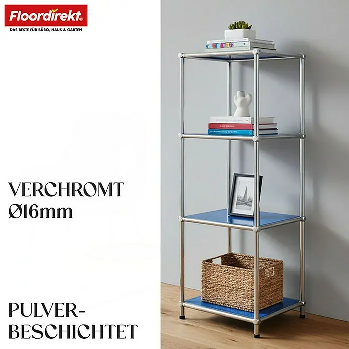 Floordirekt Metallregal Concept Epure MK-005 - 30 x 30 x 89 cm Blau - H x B x T: 89 x 30 x 30 cm, Anzahl Böden: 4 Stk., Schrauben, Blau - Regal mit vier Ebenen. Ideal für Büro, Haus & Garten. Praktische Aufbewahrung und schickes Design in einem.