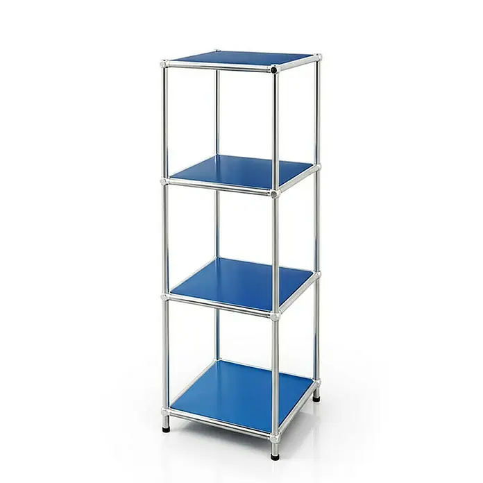 Floordirekt Metallregal Concept Epure MK-005 - 30 x 30 x 89 cm Blau - H x B x T: 89 x 30 x 30 cm, Anzahl Böden: 4 Stk., Schrauben, Blau - Regal mit 4 blauen Ablagen und silbernen Rohren, ideal für Büro oder Zuhause.