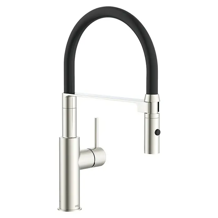 Lenz Spültischarmatur Nalu - Nickel/Schwarz, Matt - Eine moderne Küchenarmatur mit einem eleganten Design und einem flexiblen, schwarzen Auslauf für einfache Nutzung.