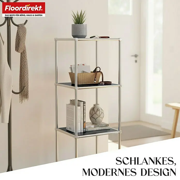 Floordirekt Metallregal Concept Epure MK-005 - 30 x 30 x 89 cm Schwarz - H x B x T: 89 x 30 x 30 cm, Anzahl Böden: 4 Stk., Schrauben, Schwarz - Das schlanke, moderne Design des Regals mit drei Ablagen bietet praktischen Stauraum. Ideal für Büro, Haus und Garten.