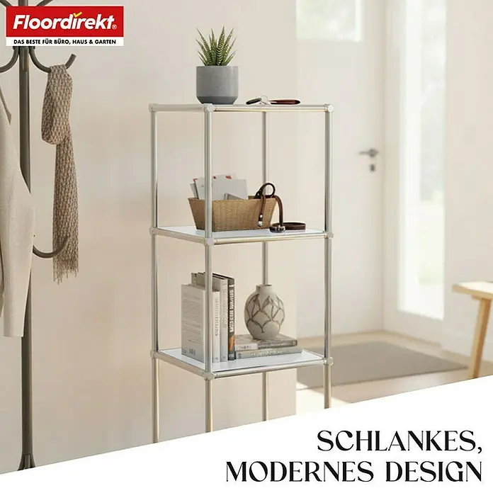 Floordirekt Metallregal Concept Epure MK-005 - 30 x 30 x 89 cm Weiß - H x B x T: 89 x 30 x 30 cm, Anzahl Böden: 4 Stk., Schrauben, Weiß - Elegantes, modernes Standregal von Floordirekt, perfekt für Büro, Haus und Garten. Das Regal bietet stilvollen Stauraum für Bücher, Pflanzen und Accessoires.