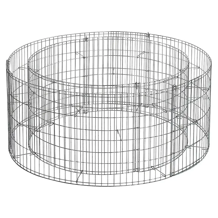 Bellissa Gabionen-Hochteich Bausatz - 92 x 40 cm, Metall - Das Bild zeigt einen runden, zylindrischen Drahtkäfig, der aus horizontalen und vertikalen Drähten besteht und für Stabilität sorgt.