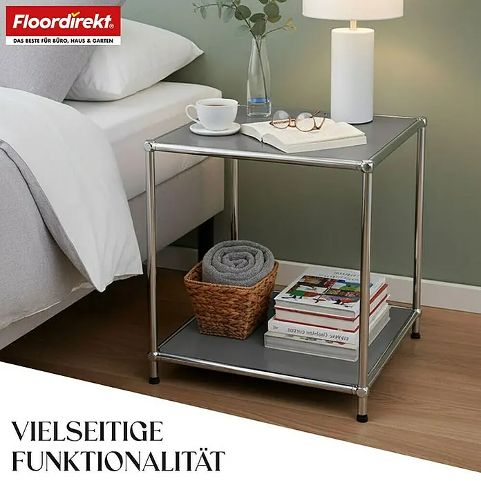 Floordirekt Metallregal Concept Epure MK-012 - 40 x 40 x 46 cm Grau - H x B x T: 46 x 40 x 40 cm, Anzahl Böden: 2 Stk., Schrauben, Grau - Vielseitiger Nachttisch mit zwei Ablagen für Schlafzimmer oder Wohnbereich.