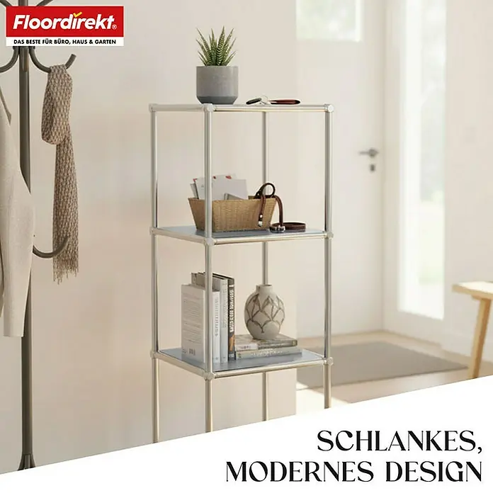 Floordirekt Metallregal Concept Epure MK-005 - 30 x 30 x 89 cm Grau - H x B x T: 89 x 30 x 30 cm, Anzahl Böden: 4 Stk., Schrauben, Grau - Schlankes Regal mit drei Ebenen, ideal für Büro, Haus oder Garten. Das moderne Design passt perfekt in jeden Raum und bietet viel Stauraum.
