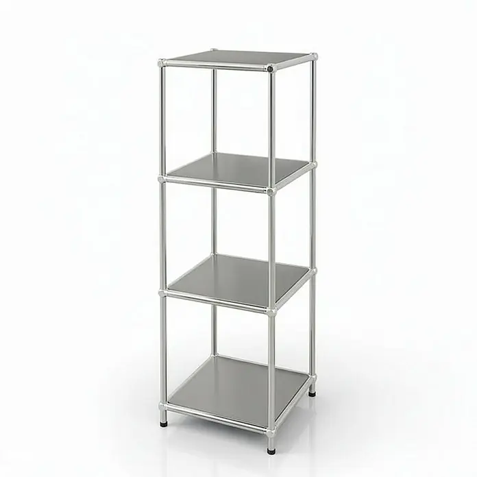 Floordirekt Metallregal Concept Epure MK-005 - 30 x 30 x 89 cm Grau - H x B x T: 89 x 30 x 30 cm, Anzahl Böden: 4 Stk., Schrauben, Grau - Viereckiges, dreistöckiges Regal mit silbernen Metallrahmen und grauen Ablagen, ideal für stilvolle Aufbewahrungslösungen im modernen Design.
