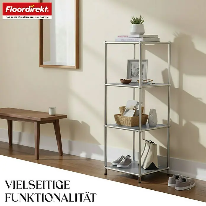 Floordirekt Metallregal Concept Epure MK-005 - 30 x 30 x 89 cm Grau - H x B x T: 89 x 30 x 30 cm, Anzahl Böden: 4 Stk., Schrauben, Grau - Elegantes Standregal mit vier Ablageflächen bietet vielseitigen Stauraum für Wohnaccessoires und Schuhe. Praktisch und stilvoll.