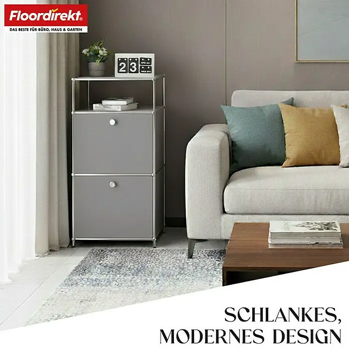 Floordirekt Metallregal Concept Epure MK-120 - 50 x 40 x 100 cm Grau - Anzahl Böden: 4 Stk., Schrauben, Grau - Elegantes graues Regal mit zwei Schubladen, ideal für Büro und Wohnbereich. Stilvolles Design für moderne Räume.\n