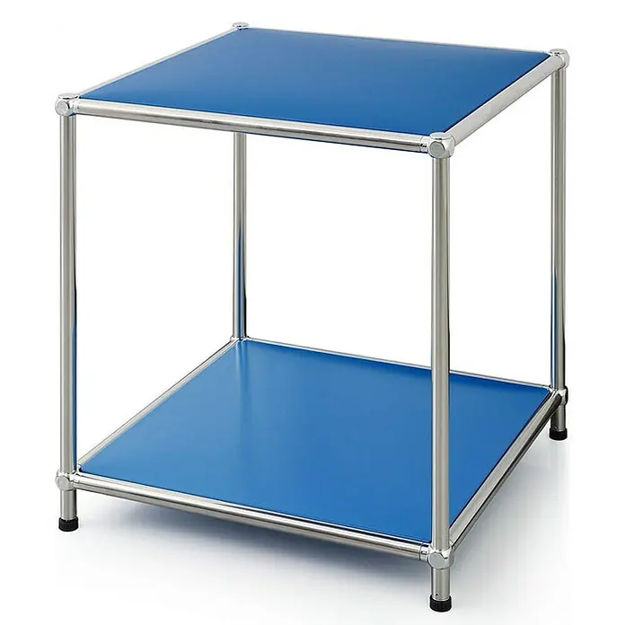 Floordirekt Metallregal Concept Epure MK-012 - 40 x 40 x 46 cm Blau - H x B x T: 46 x 40 x 40 cm, Anzahl Böden: 2 Stk., Schrauben, Blau - Blauer Beistelltisch mit Stahlrohrgestell. Der Tisch hat zwei Ebenen und wirkt modern und funktional.