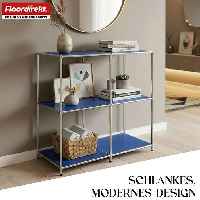 Floordirekt Metallregal Concept Epure MK-027 - 78 x 40 x 82 cm Blau - H x B x T: 82 x 78 x 40 cm, Anzahl Böden: 3 Stk., Schrauben, Blau - Das blaue Regal bietet Stauraum und ein schlankes, modernes Design. Ideal für Büro, Haus und Garten.