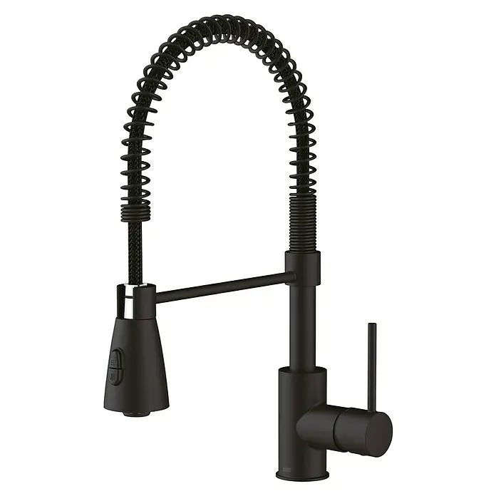 Lenz Spültischarmatur Kalani 2 - Schwarz, Matt, Höhe: 46 cm, Messing - Schwarzer Küchenarmatur mit Spiralfederhals und Einhebelmischer für moderne Küchen. Praktisch, elegant und vielseitig einsetzbar.