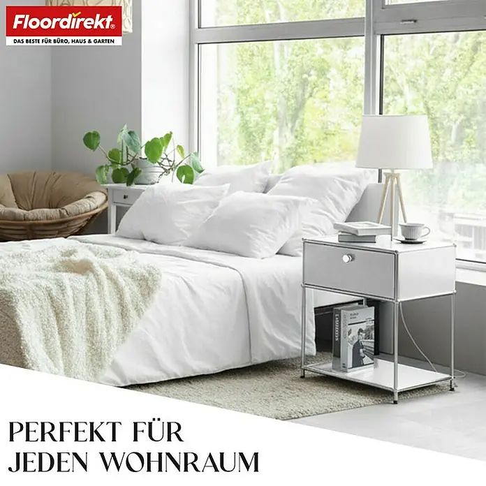 Floordirekt Metallregal Concept Epure MK-139 - 50 x 40 x 65 cm Weiß - H x B x T: 65 x 50 x 40 cm, Anzahl Böden: 3 Stk., Schrauben, Weiß - Einladendes Schlafzimmer mit modernem Nachttisch. Perfekt für jeden Wohnraum.