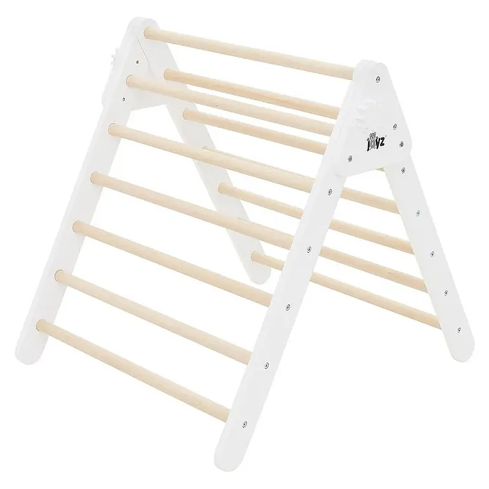 ECD Germany Klettergerüst Kletterdreieck trainiert Gleichgewicht & Balance ab 2 Jahren - 73 x 72 x 70 cm, Holz, Braun, Weiß - Dreieckiges Klettergerüst aus Holz für Kinder. Das Spielgerät ist weiß mit hellen Sprossen.