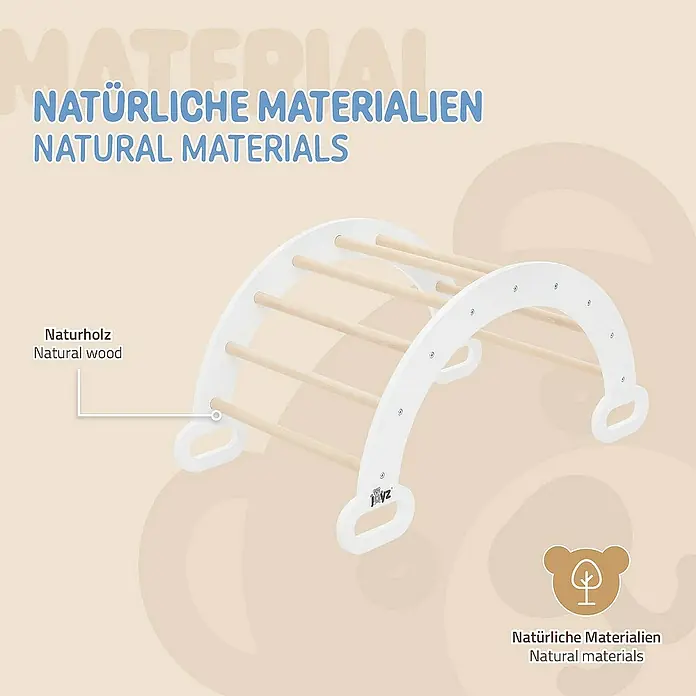 ECD Germany Klettergerüst Kletterbogen trainiert Gleichgewicht & Balance ab 2 Jahren - 89 x 52 x 45,5 cm, Holz, Braun, Weiß - Ein weißer Kletterbogen aus Naturholz, ideal für Kinder, um ihre motorischen Fähigkeiten spielerisch zu entwickeln.