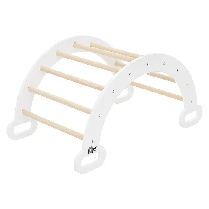 ECD Germany Klettergerüst Kletterbogen trainiert Gleichgewicht & Balance ab 2 Jahren - 89 x 52 x 45,5 cm, Holz, Braun, Weiß - Nahaufnahme einer weißen Pikler-Kletterbogen für Kinder mit hellen Holzsprossen für sicheren und spielerischen Aufstieg.