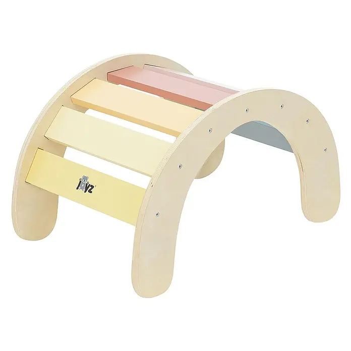 ECD Germany Klettergerüst Kletterbogen trainiert Gleichgewicht & Balance ab 2 Jahren - 74 x 41 x 38,5 cm, Holz, Mehrfarbig - Hölzerner Regenbogenwippe für Kinder mit bunten Sprossen und einem natürlichen Holzrahmen für sicheren Spielspaß.