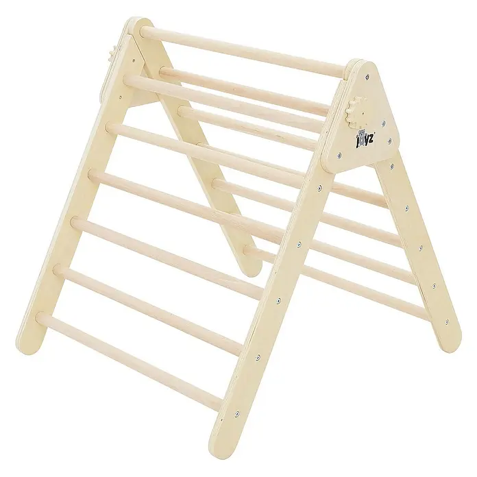 ECD Germany Klettergerüst Kletterdreieck trainiert Gleichgewicht & Balance ab 2 Jahren - 73 x 72 x 70 cm, Holz, Braun - Helle Holzsprossenleiter, ein vielseitiges Indoor-Klettergerüst für Kinder, das Spaß und Bewegung fördert.