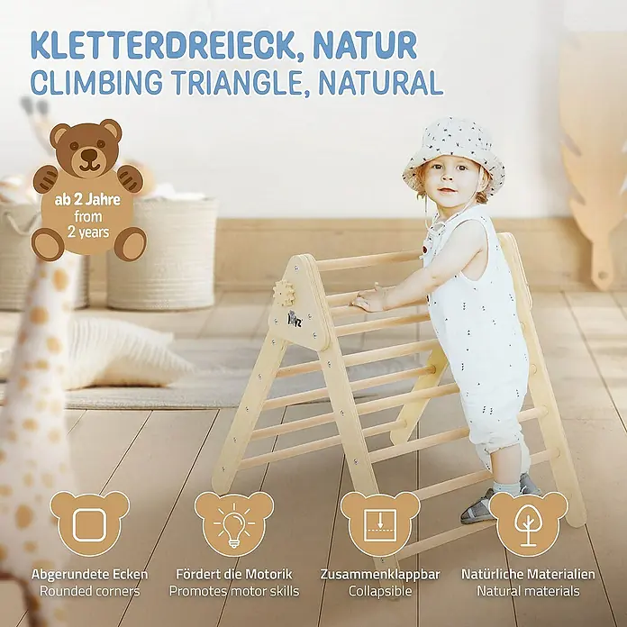 ECD Germany Klettergerüst Kletterdreieck trainiert Gleichgewicht & Balance ab 2 Jahren - 73 x 72 x 70 cm, Holz, Braun - Kletterdreieck aus Naturholz für Kinder ab 2 Jahren, mit abgerundeten Ecken, fördert die Motorik und ist zusammenklappbar.