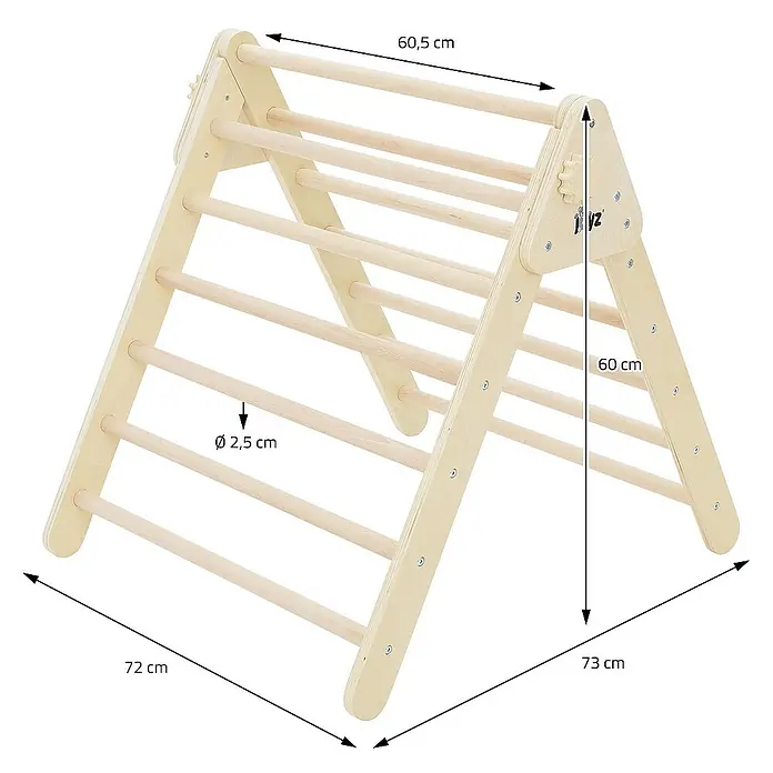 ECD Germany Klettergerüst Kletterdreieck trainiert Gleichgewicht & Balance ab 2 Jahren - 73 x 72 x 70 cm, Holz, Braun - Kletterdreieck aus Holz mit Sprossen und Maßangaben. Ideal für Kinder zum Klettern und Spielen.