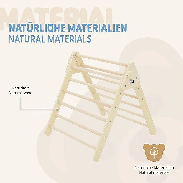 ECD Germany Klettergerüst Kletterdreieck trainiert Gleichgewicht & Balance ab 2 Jahren - 73 x 72 x 70 cm, Holz, Braun - Dreieckige Sprossenwand aus Naturholz, ideal für Kinder zum Klettern und Spielen. Fördert die motorische Entwicklung und ist ein sicheres Spielgerät.