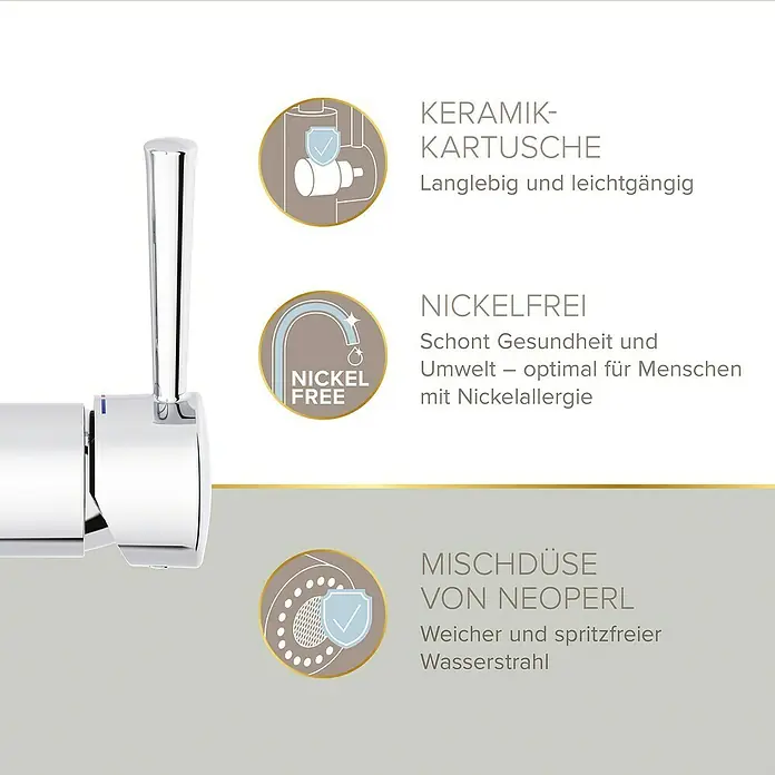 Lenz Spültischarmatur Nova - Chrom, Glänzend - Hochwertige Armatur mit Keramik-Kartusche, nickelfrei, ideal für Allergiker, mit Neoperl-Mischdüse für weichen Wasserstrahl.