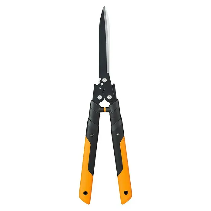 Fiskars Getriebe-Heckenschere Powergear X HSX 92 - Länge: 63 cm - Professionelle Gartenschere mit orangefarbenen Griffen und scharfen Klingen für präzise Schnitte in Ihrem Garten.