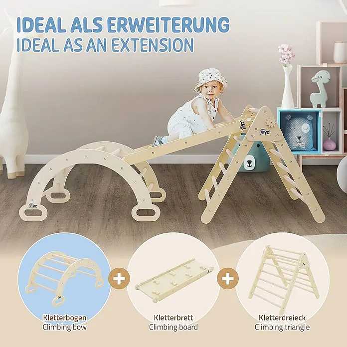 ECD Germany Klettergerüst Kletterbogen trainiert Gleichgewicht & Balance ab 2 Jahren - 89 x 52 x 45,5 cm, Holz, Braun - Kinder Kletterbogen-, Kletterbrett- und Kletterdreieck-Set, ideal zur Erweiterung von Spielbereichen.