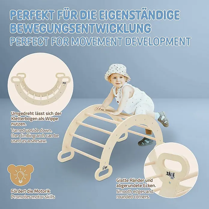 ECD Germany Klettergerüst Kletterbogen trainiert Gleichgewicht & Balance ab 2 Jahren - 89 x 52 x 45,5 cm, Holz, Braun - Bild eines ZAVR Climbing Arch Kletterbogens, der die motorische Entwicklung fördert.