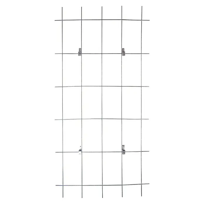 Bellissa Wandspalier - 75 x 150 cm, Materialstärke: 5 mm, Anzahl Streben: 5 Stk., Silber - Ein Gitter aus Metall mit rechteckigen Öffnungen, ideal für Bauprojekte und Verstärkungen. Die Metallstruktur bietet Stabilität und Haltbarkeit.