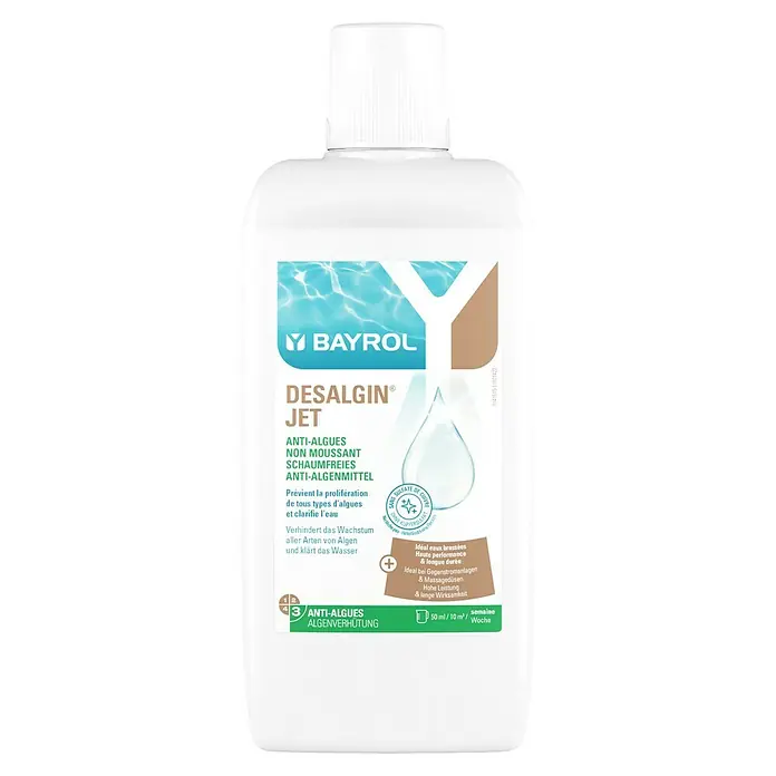 Bayrol Algizid Desalgin Jet - 1 ml - Produktbild von Bayrol Desalgin Jet, einem schaumfreien Anti-Algenmittel zur Verhütung von Algenwachstum in Schwimmbädern.