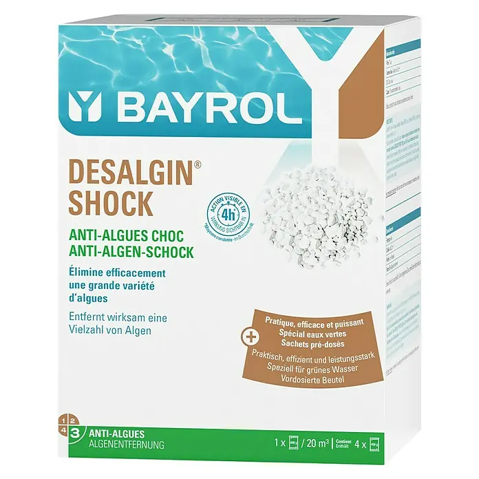 Bayrol Algizid Desalgin Shock - 1,6 kg - BAYROL Desalgin Shock: Wirksames Anti-Algenmittel zur Beseitigung einer Vielzahl von Algen, speziell für grünes Wasser. Praktisch und effizient.