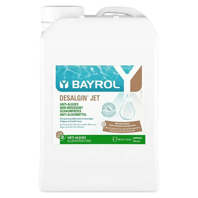 Bayrol Algizid Desalgin Jet - 3 l - Bayrol Desalgin Jet: Anti-Algenmittel für klares Wasser, verhindert Algenwachstum. Ideal für Pools mit Gegenstromanlagen.