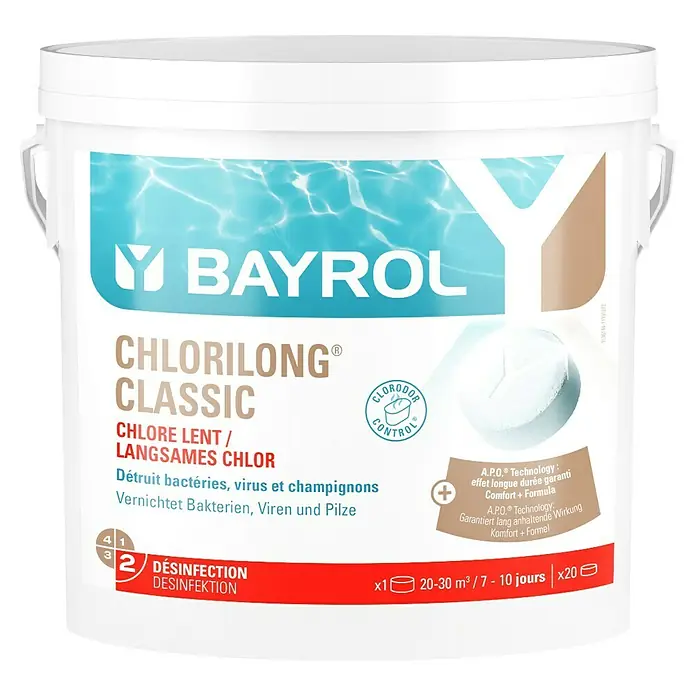Bayrol Chlortabs Chlorilong - 5 kg - Abbildung eines Eimers Chlorilong Classic.