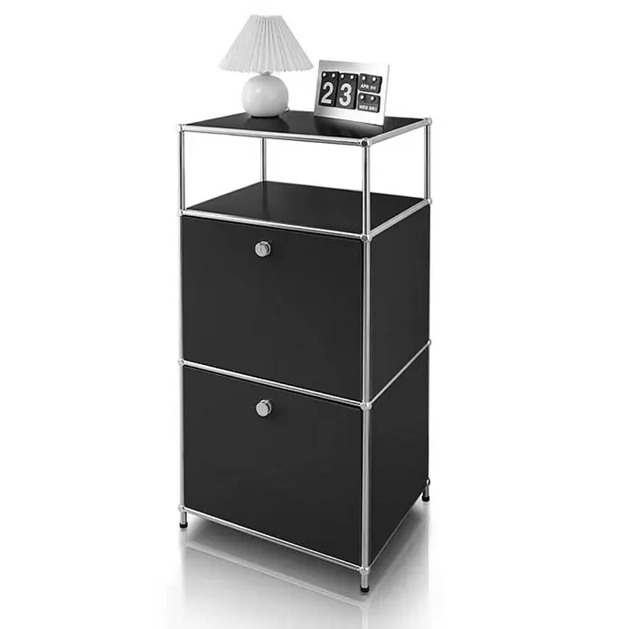 Floordirekt Metallregal Concept Epure MK-120 - 50 x 40 x 100 cm Schwarz - H x B x T: 100 x 50 x 40 cm, Anzahl Böden: 4 Stk., Schrauben, Schwarz - Schwarzes USM Haller Sideboard mit zwei Fächern und Chromgestell, ideal für stilvolle Aufbewahrung im modernen Wohnbereich.