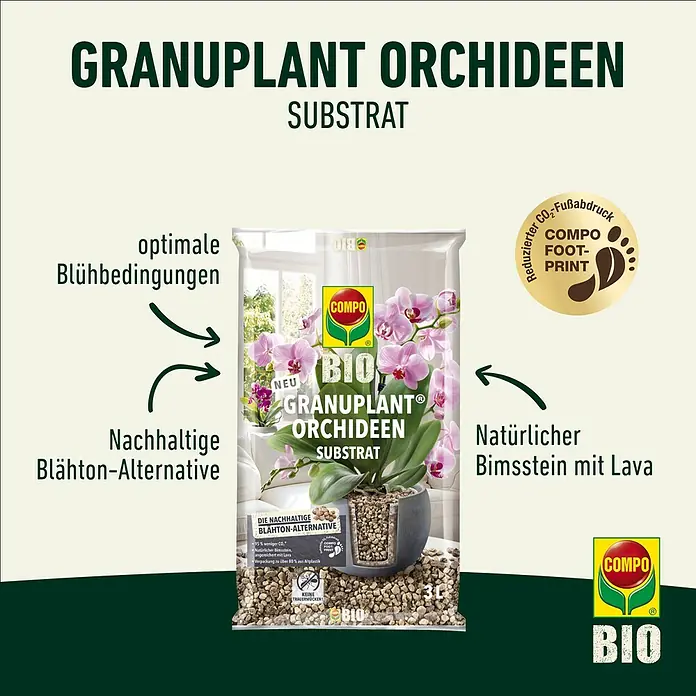 Compo Bio Pflanzgranulat Granuplant Orchideen - 3 l - COMPO Granuplant Orchideen Substrat für optimale Blühbedingungen und nachhaltige Blähton-Alternative mit natürlichem Bimsstein.