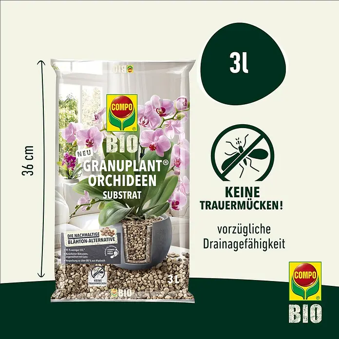 Compo Bio Pflanzgranulat Granuplant Orchideen - 3 l - COMPO BIO Granuplant Orchideen Substrat: Nachhaltige Alternative für Orchideen, 3 Liter, ohne Trauermücken und mit vorzüglicher Drainagefähigkeit.