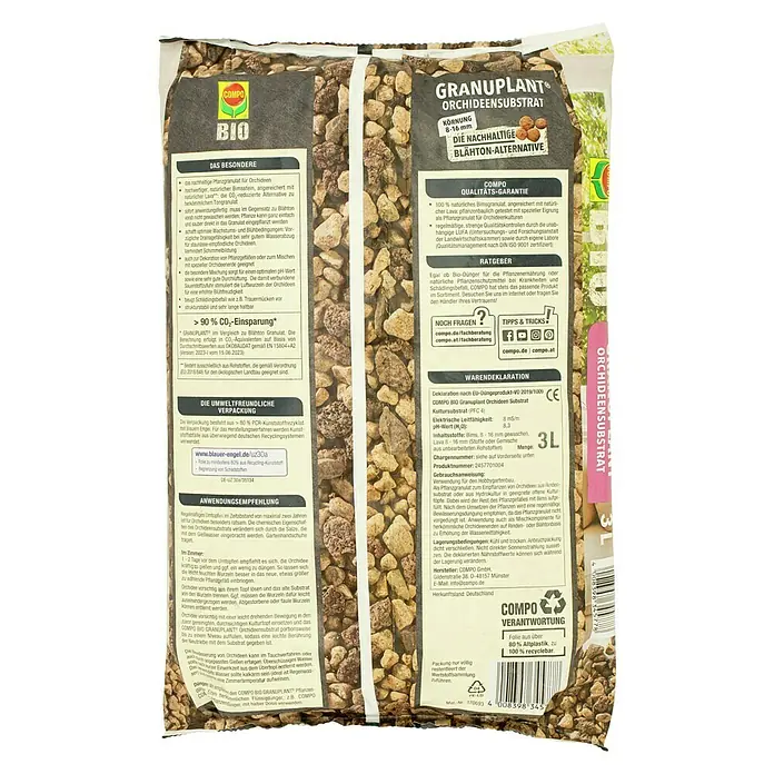 Compo Bio Pflanzgranulat Granuplant Orchideen - 3 l - COMPO GRANUPLANT Orchideensubstrat: Eine nachhaltige Alternative zu Blähton, ideal für optimales Wachstum und Blühbedingungen Ihrer Orchideen.