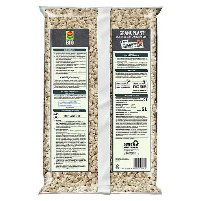 Compo Bio Pflanzgranulat Granuplant® - 5 l - COMPO BIO GRANUPLANT Drainage- und Pflanzgranulat, eine nachhaltige und CO2-reduzierte Alternative für gesunde Pflanzen und optimale Drainage.