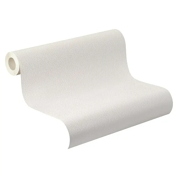 Rasch Vliestapete Geflechtstruktur - Weiß, Uni, 10,05 x 0,53 m - Nahaufnahme einer Rolle weißer Raufasertapete, die ihre Textur und Beschaffenheit hervorhebt. Ideal für die Wandgestaltung.