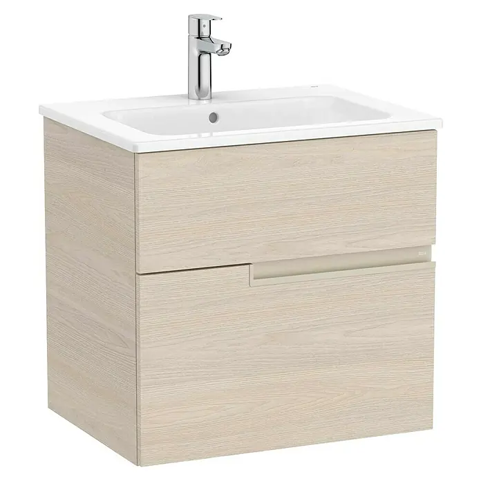 Roca Conjunto de mueble de baño Unik Borneo-N 2C - Ancho: 60 cm, Beige, 2 pzs. - Mueble de lavabo moderno con decoración de madera clara y diseño minimalista. Ideal para un baño elegante.