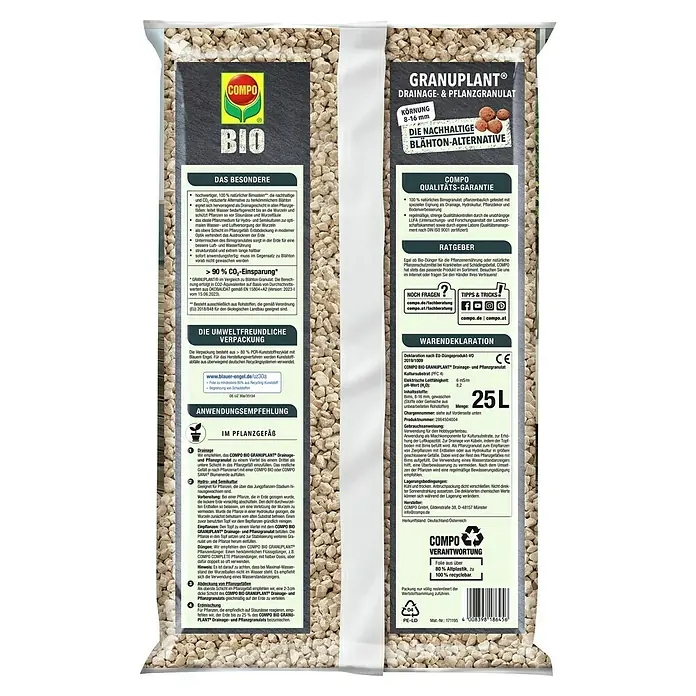Compo Bio Pflanzgranulat Granuplant® - 25 l - COMPO BIO Granuplant Drainage- & Pflanzgranulat: Eine nachhaltige Blähton-Alternative für gesunde Pflanzen und optimalen Wasserhaushalt im Garten.