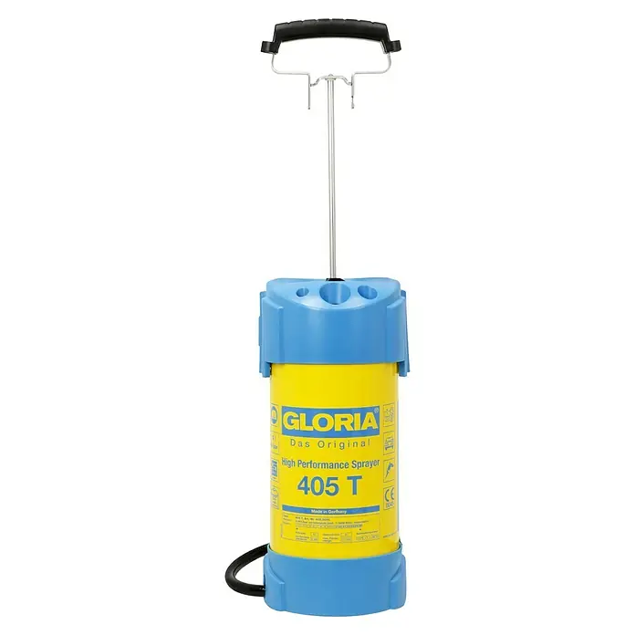 Gloria Drucksprühgerät 405 T - 5 l, 6 bar, Stahl - Eine Gloria 405 T Hochleistungsspritze in Gelb und Blau. Hervorragend für Garten- und Landschaftsbau, Forstwirtschaft und Pflanzenschutz.