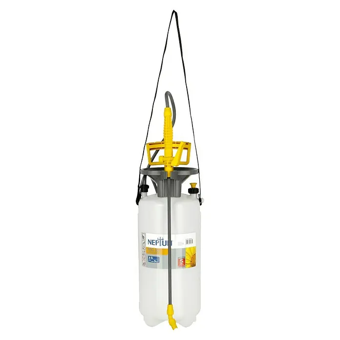 Neptun Drucksprühgerät NSG 500 - 5 l - Das Bild zeigt einen NEPTUN Drucksprüher NSG 5000 mit einem gelben Griff und einer Düse, ideal für Gartenarbeiten.