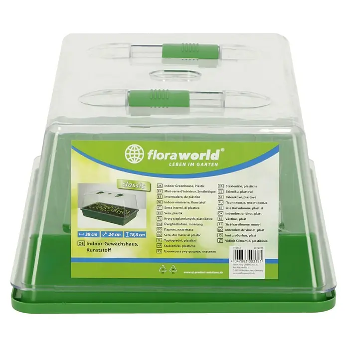 Floraworld Zimmergewächshaus Classic - 38 x 24 x 12,5 cm, Grün - Indoor-Gewächshaus aus Kunststoff, ideal für die Anzucht von Pflanzen. Kommt mit verstellbaren Belüftungsöffnungen für optimales Wachstum.