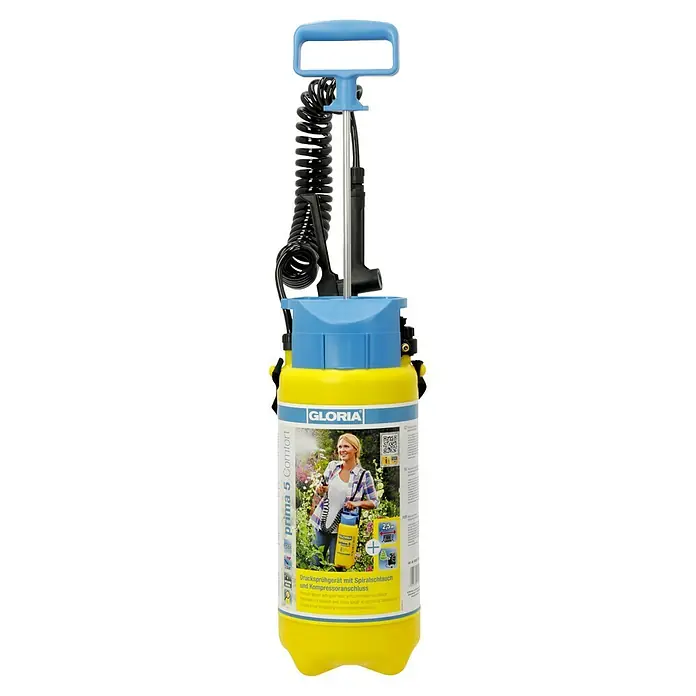 Gloria Drucksprühgerät Prima 5 Comfort - 5 l - Die Gloria Prima 5 Comfort Drucksprühgerät mit Spiralschlauch für Gartenarbeit und Pflanzenpflege.